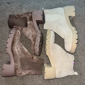 BUNDLE (Steve Madden) Suede Heeled Booties in Sand and Taupe Color